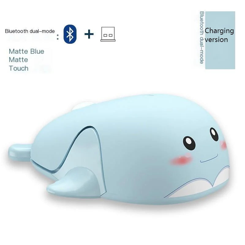 Creative Dolphin Bluetooth/2.4G Wireless Mouse Cute Cartoon Mute USB Optical Rechargeable Mause For Laptop PC Desktop Kids Gifts